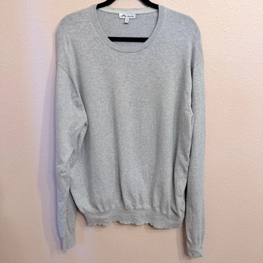 Peter Millar Mens XL Grey Pima Cotton Silk Cashmere Blend Crewneck Sweater
